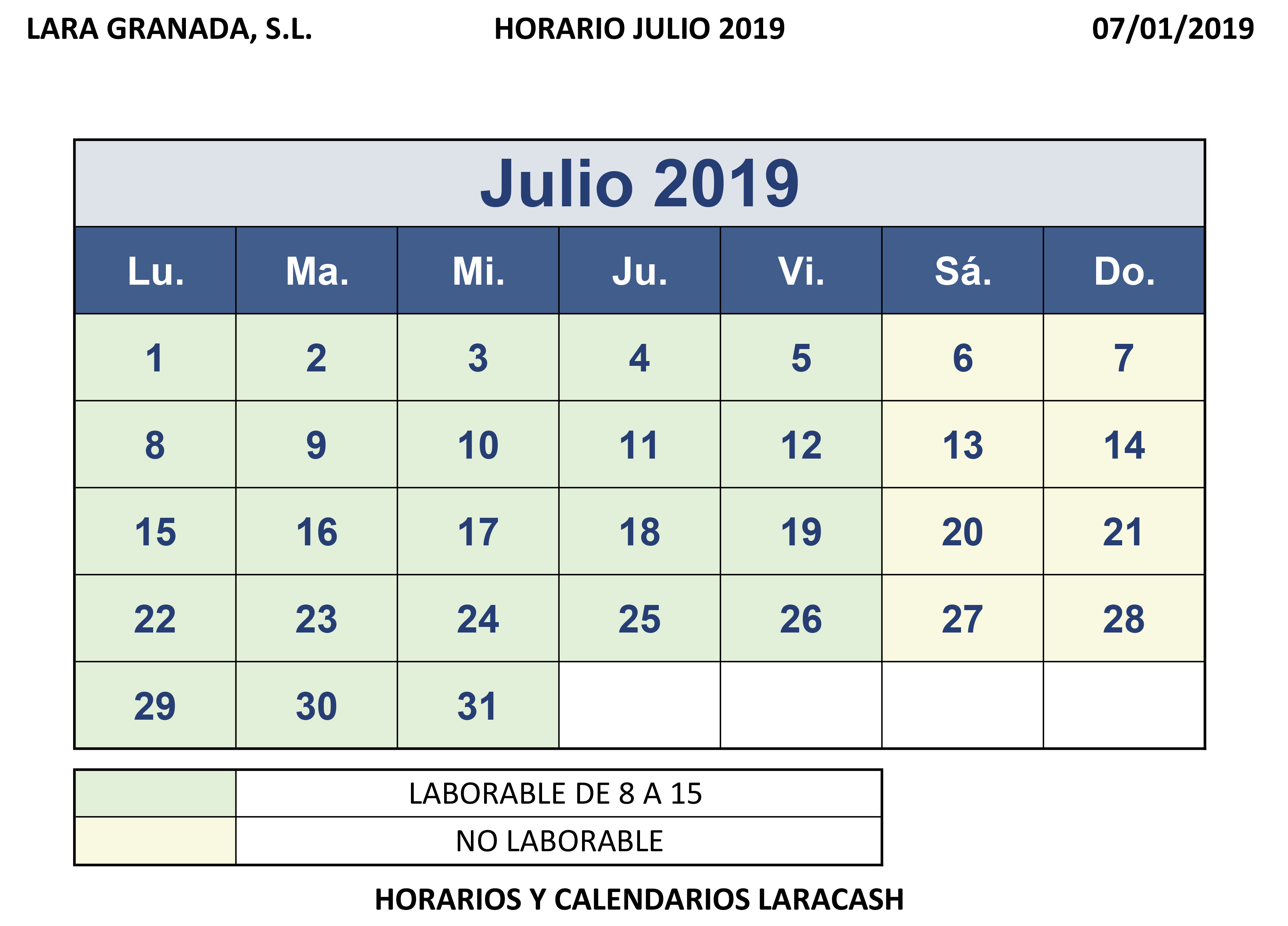 Calendario Julio y Agosto 2019 para imprimir en tamaño A3 Calendario Julio y Agosto 2019 para imprimir en tamaño A3